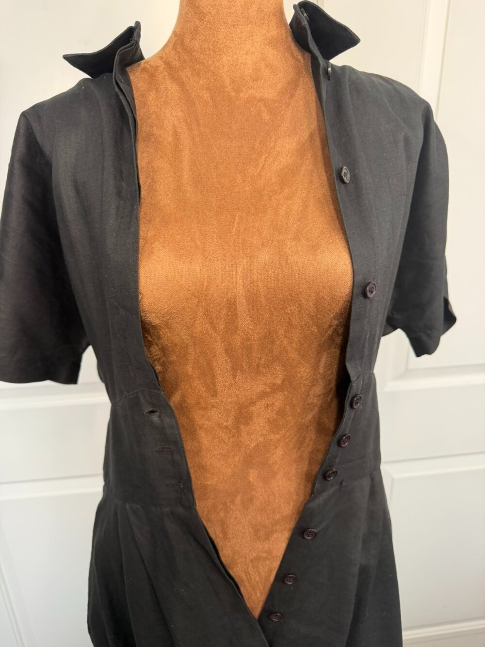 Vintage 1980s Nordstrom Point of View Black Linen Dress Sz 10 - Picture 11 of 15